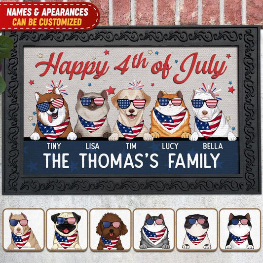 Happy 4th of July - Personalized Doormat, Gift For Dog Lover