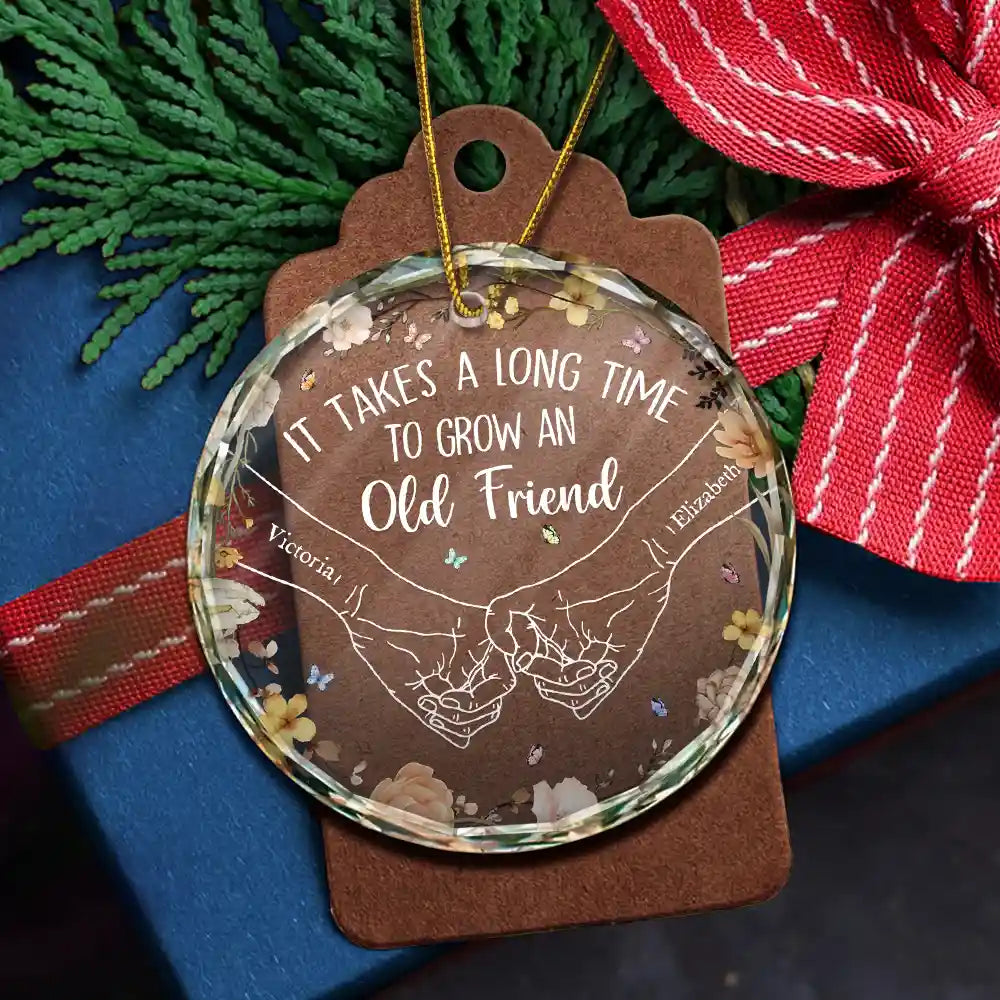 Holding Hands It Takes A Long Time To Grow An Old Friend - Personalized Circle Glass Ornament