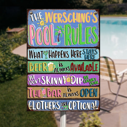 Metal Pool Signs, Gifts For Family, We Don't Skinny Dip We Chunky Dunk The Bar Is Always Open Pool Rules Sign