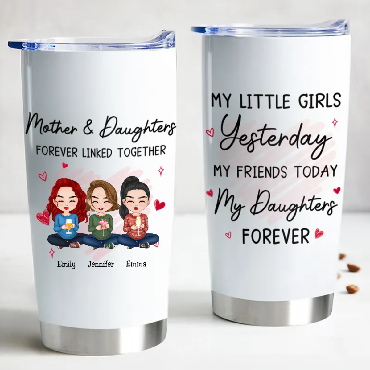 20oz Mother - Mother And Daughter Forever Linked Together - Personalized Tumbler